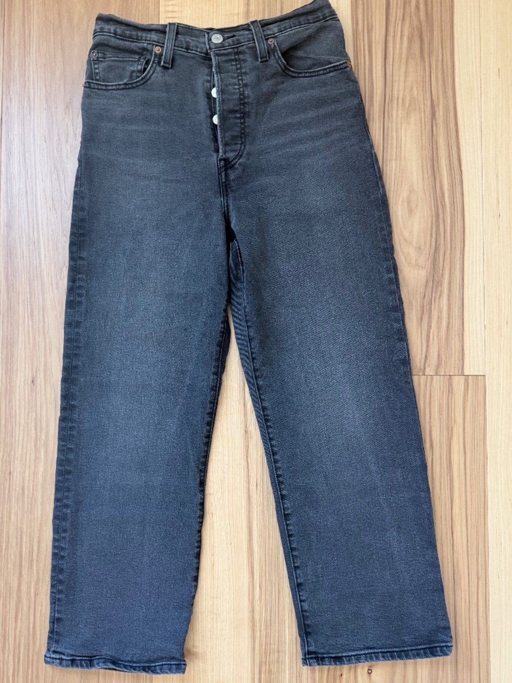 Levi's Ribcage Straight Ankle Jeans Gray Black Wash High Rise Size 29